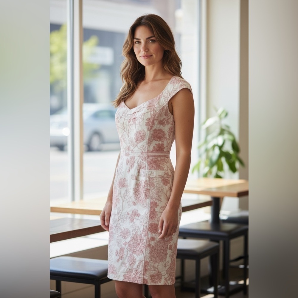 EUC - Byron Lars Coral Lace Button Back Sheath Dress - Size 4